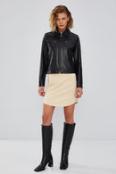 Hera Women's Black Short Leather Jacket | Derimod