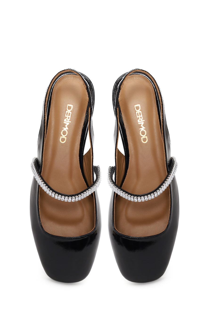 Woman Black Jeweled Open-Back Patent Leather Leather Ballet Flat