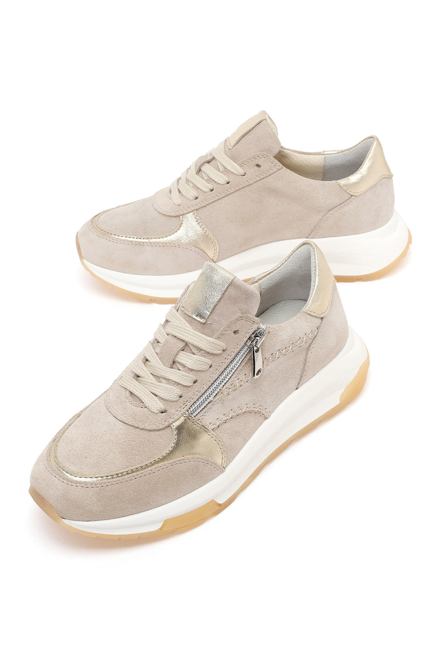 Kadın Bej Bağcıklı Kalın Tabanlı Süet Deri Sneaker