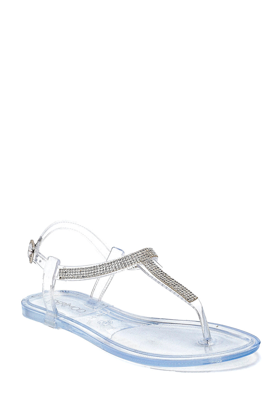 Women's White Transparent Stone Flip Flops Sandals