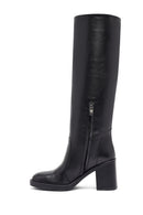Woman Black Zippered Chunky Heels Leather Boot | Derimod