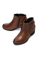 Women's Tan Leather Buckle Heeled Boots | Derimod