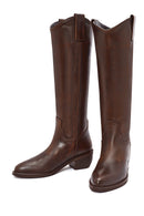 Women's Brown Chunky Heel Leather Cowboy Boots | Derimod