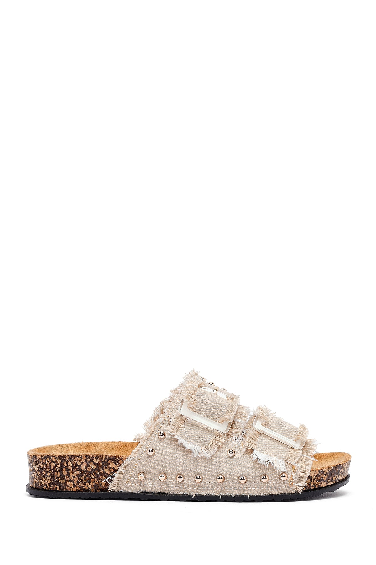 Women's Beige Stone Detailed Fabric Slippers 25SFE40066F | Derimod