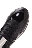 Women's Black Lace-Up Zipper Detail Leather Sneakers | Derimod