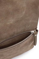 Women's Gray Short and Long Strap Suede Shoulder Bag | Derimod