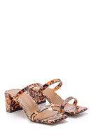 Women's Leather Leopard Patterned Heeled Slippers | Derimod