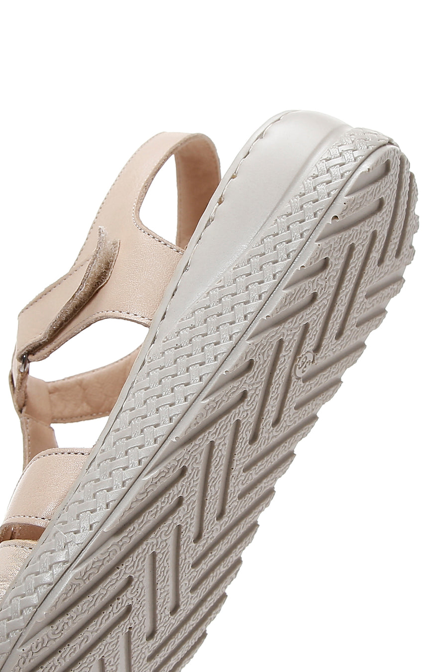 Women's Beige Strapped Thick-Soled Leather Comfort Sandals