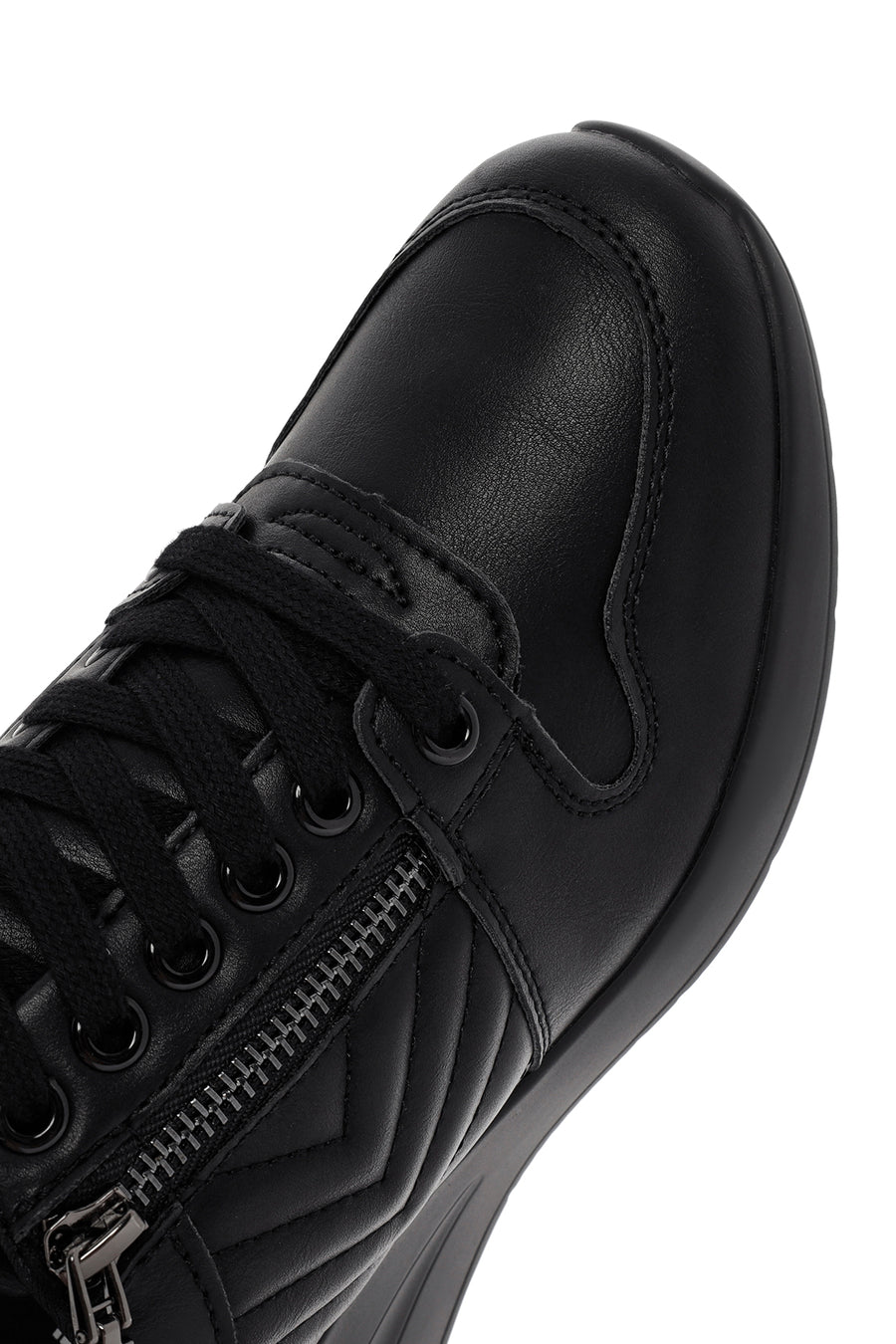 Kadın Siyah Bağcıklı Dolgu Topuklu Deri Sneaker