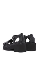 Women's Black Ankle Strap Thick Heel Leather Sandals | Derimod