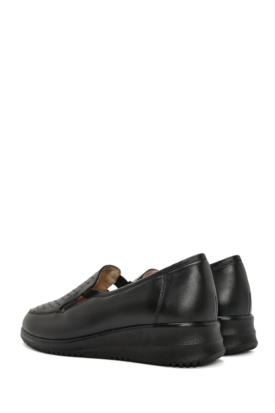 Women's Black Wedge Heel Leather Comfort Loafer