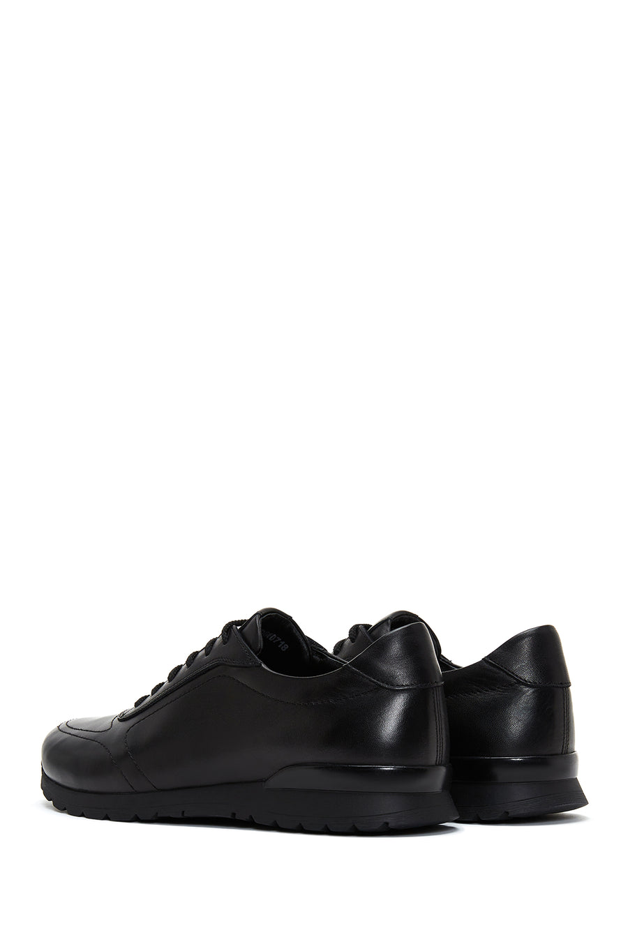 Erkek Siyah Bağcıklı Deri Casual Sneaker