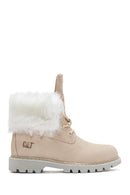 Caterpillar Women's Beige Utah Fur Nubuck Leather Lace Up Boots | Derimod