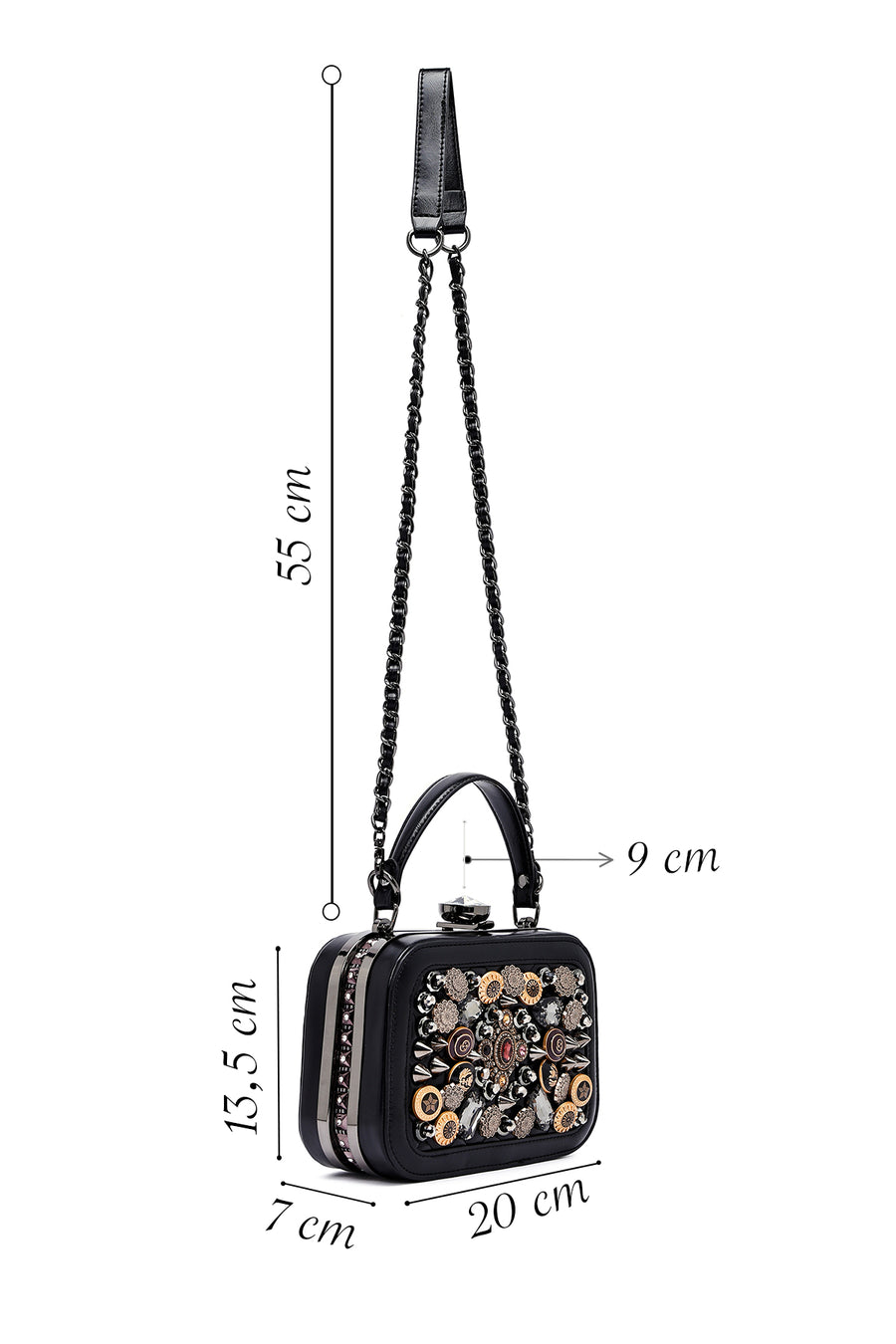 Women's Black Long Strap Stone Bag