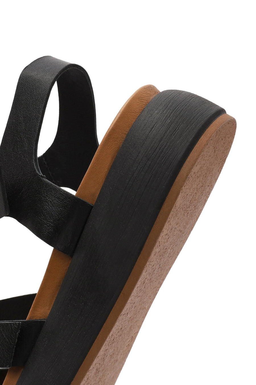 Women's Black Buckled Thick Soled Leather Sandals