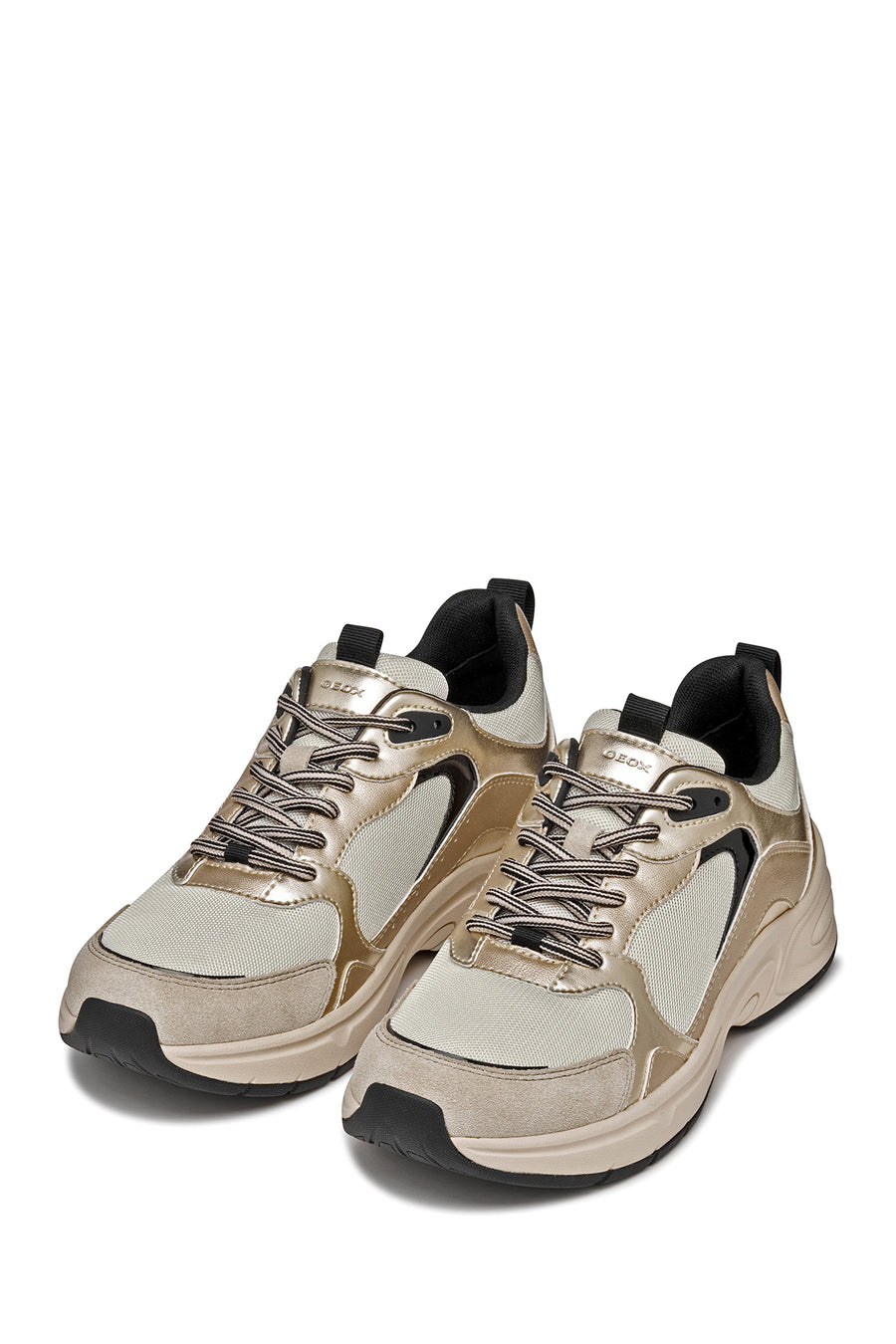 Geox Kadın Bej D Zarvıa A - Mesh+Pearl.Gbk Bağcıklı Kalın Tabanlı Deri Sneaker