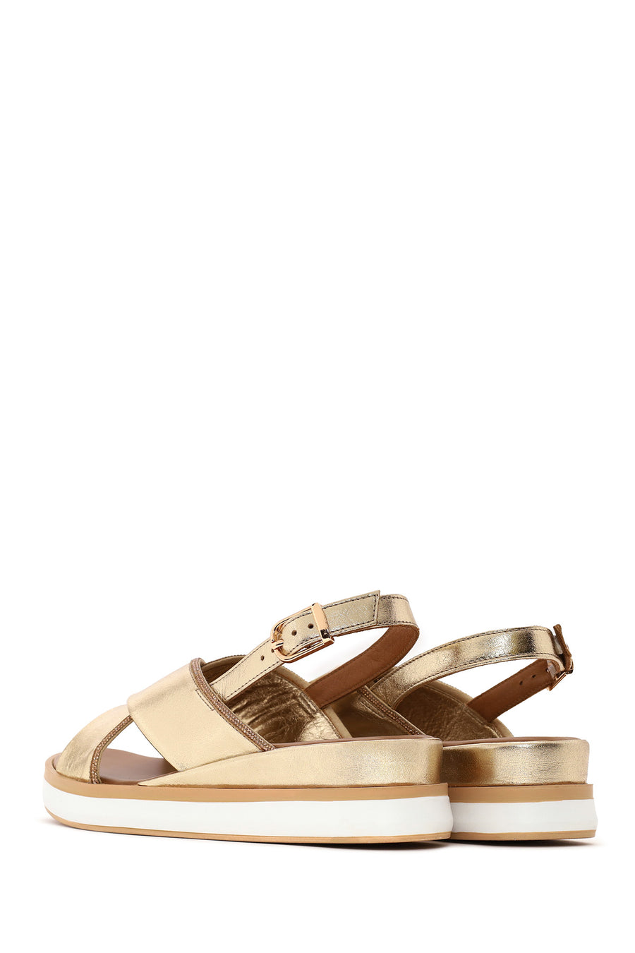 Woman Gold Filled Heeled Metallic Leather Sandal