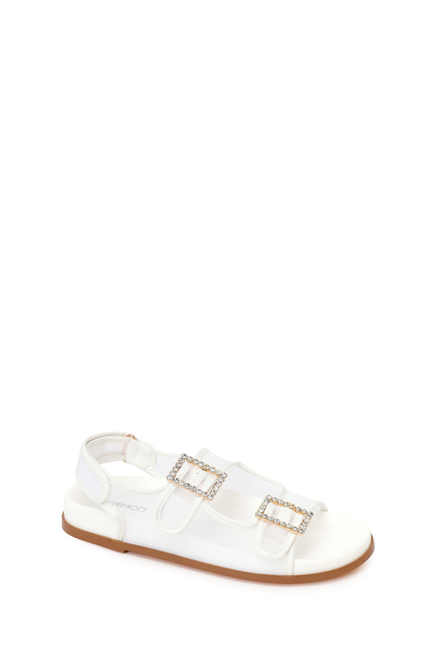 Woman White Jeweled Buckle Sandal