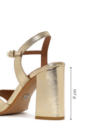 Women's Gold Ankle Buckle Chunky Heel Metallic Leather Sandals | Derimod