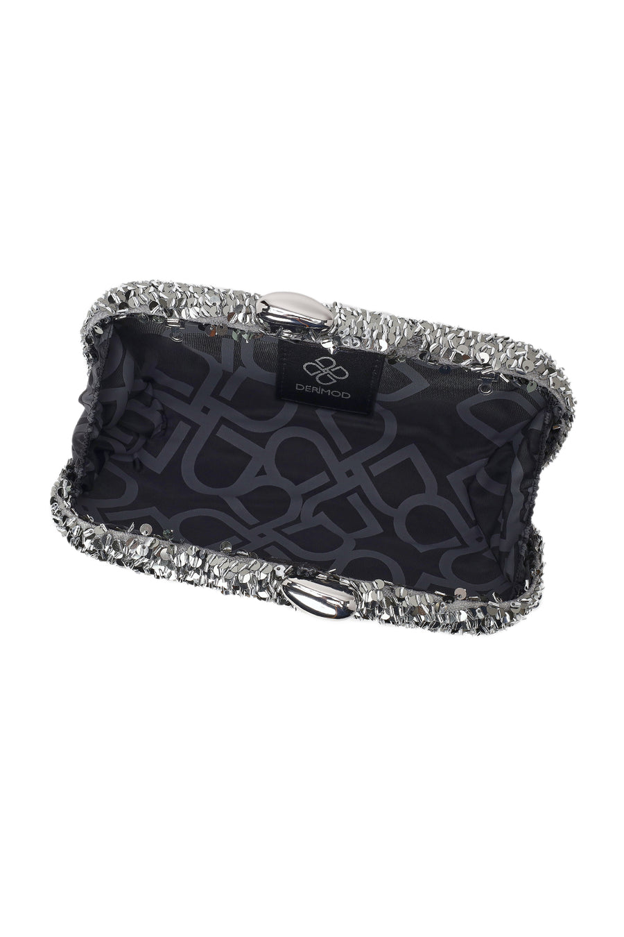 Woman Silver Chain Strap Sequin Mini Box Evening Bag