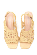 Women's Beige Straw Heeled Sandals | Derimod