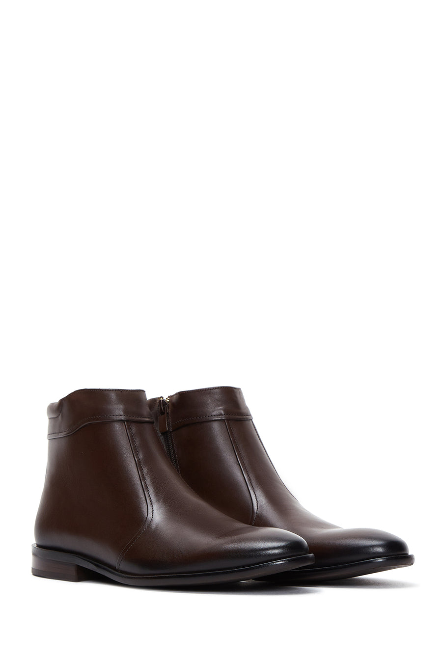 Men's Brown Zippered Classic Leather Boots