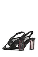 Kadın Siyah Bilekten Tokalı Kalın Topuklu Kumaş Sandalet | Derimod