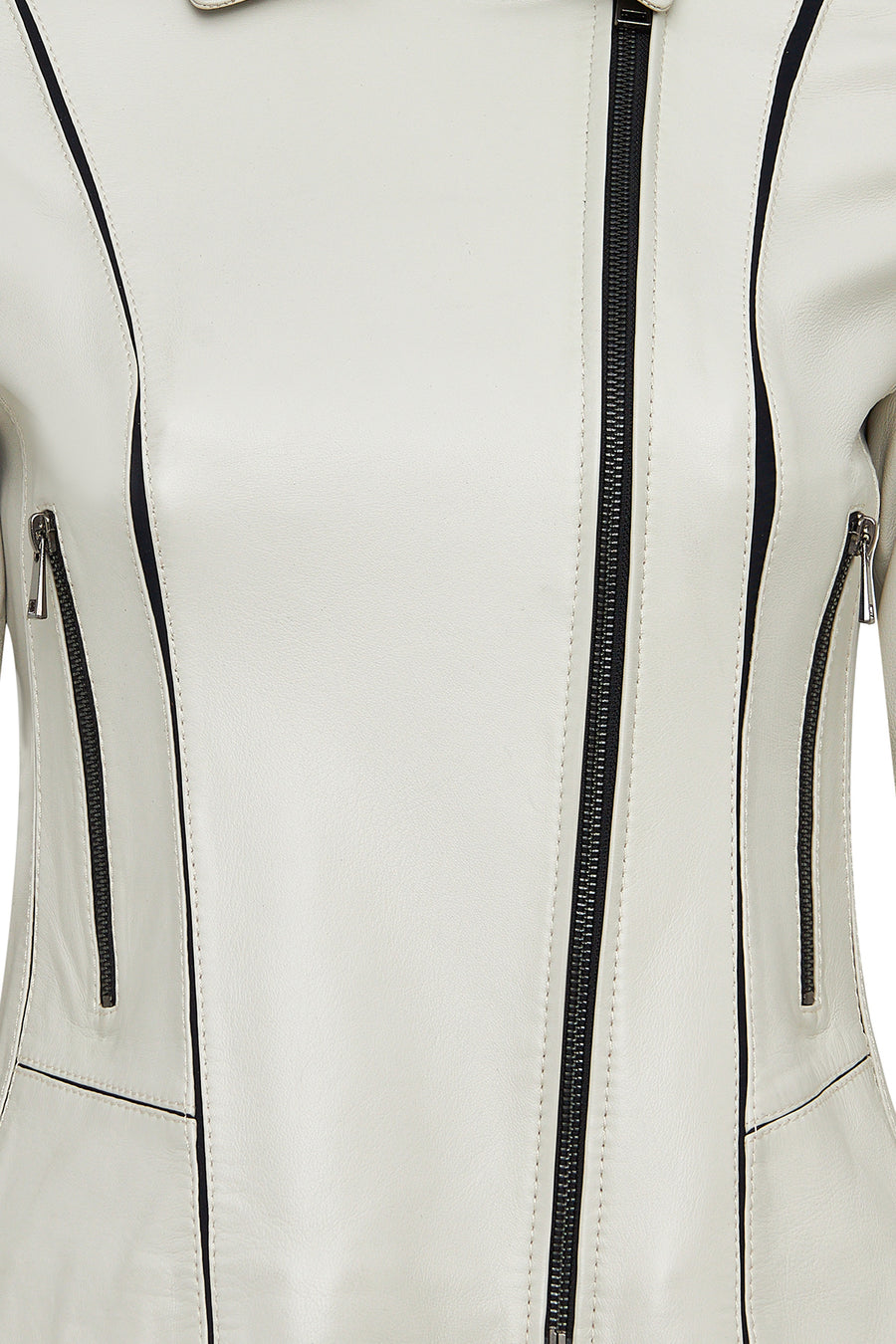 Kiara Women's Beige Slim-Fit Biker Leather Jacket