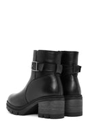 Women's Black Zippered Leather Heeled Boots | Derimod