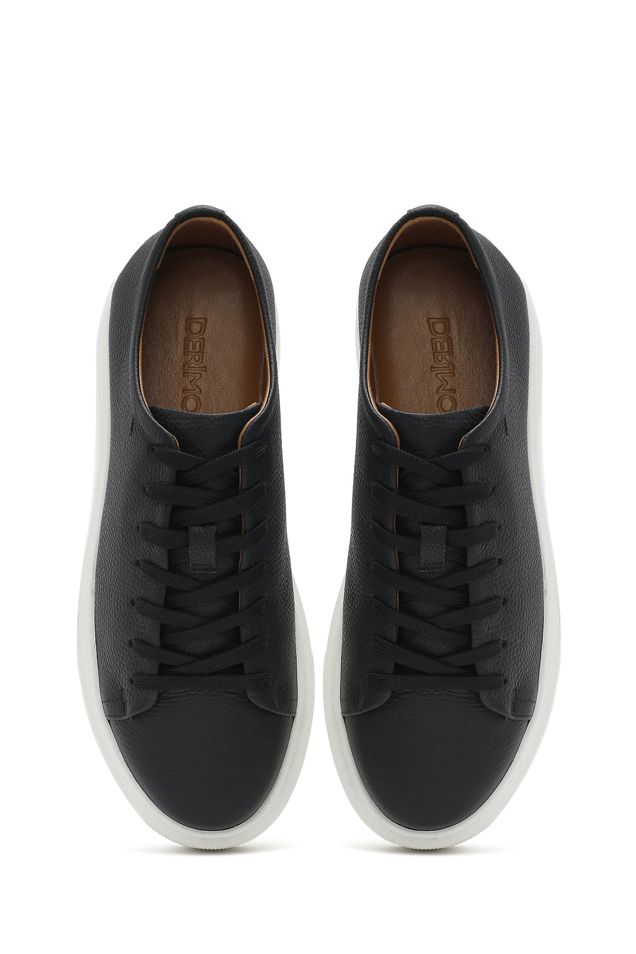 Men's Black Lace-up Thick-Sole Leather Sneaker