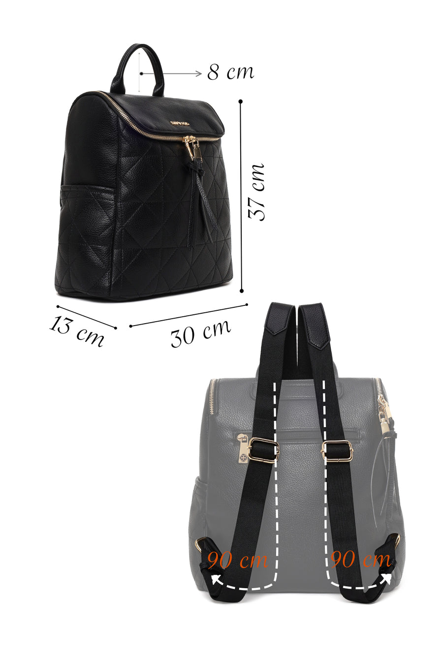 Woman Black Patterned Backpack