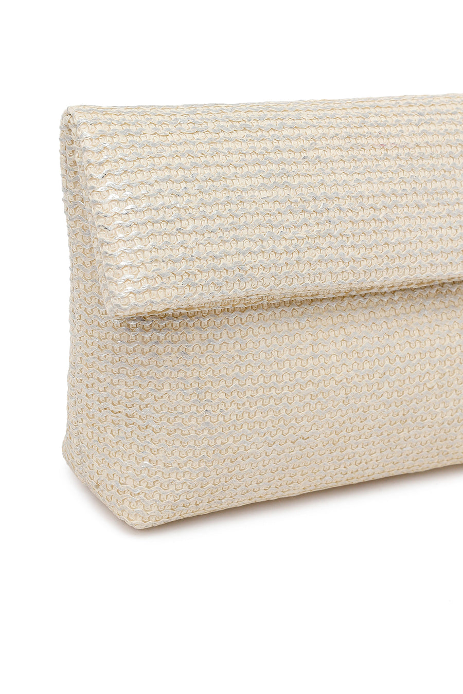 Woman Beige Braided Clutch Bag