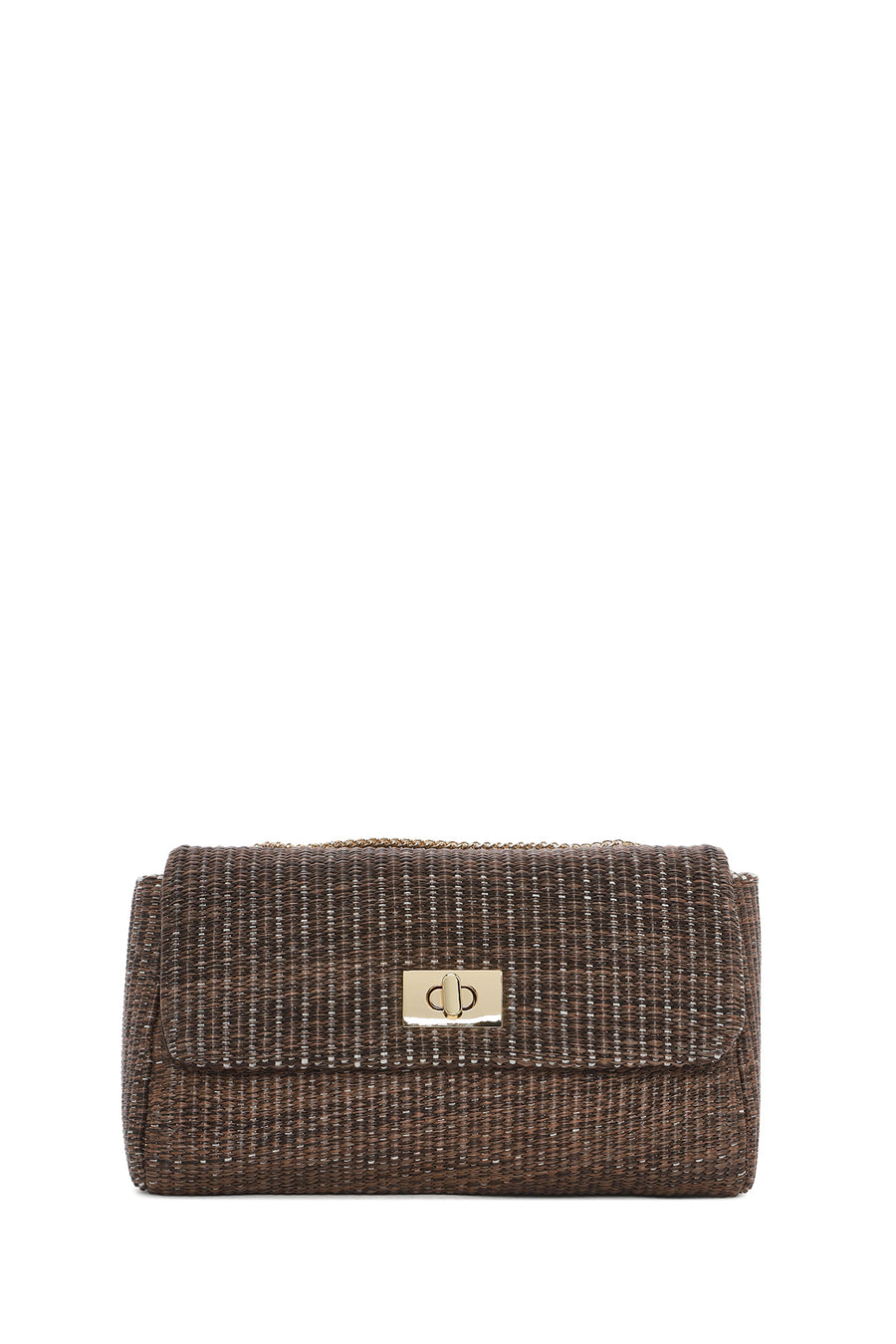 Women's Brown Long Chain Strap Straw Shoulder Bag