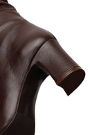 Woman Brown Thick-heeled Leather Boots | Derimod
