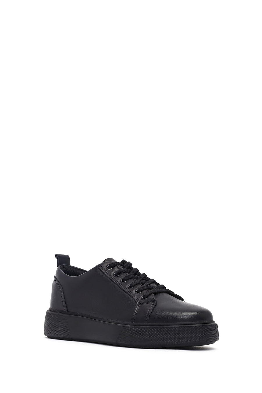 Erkek Siyah Bağcıklı Deri Sneaker