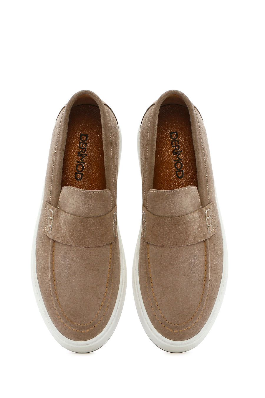 Men's Beige Chunky Suede Leather Loafers