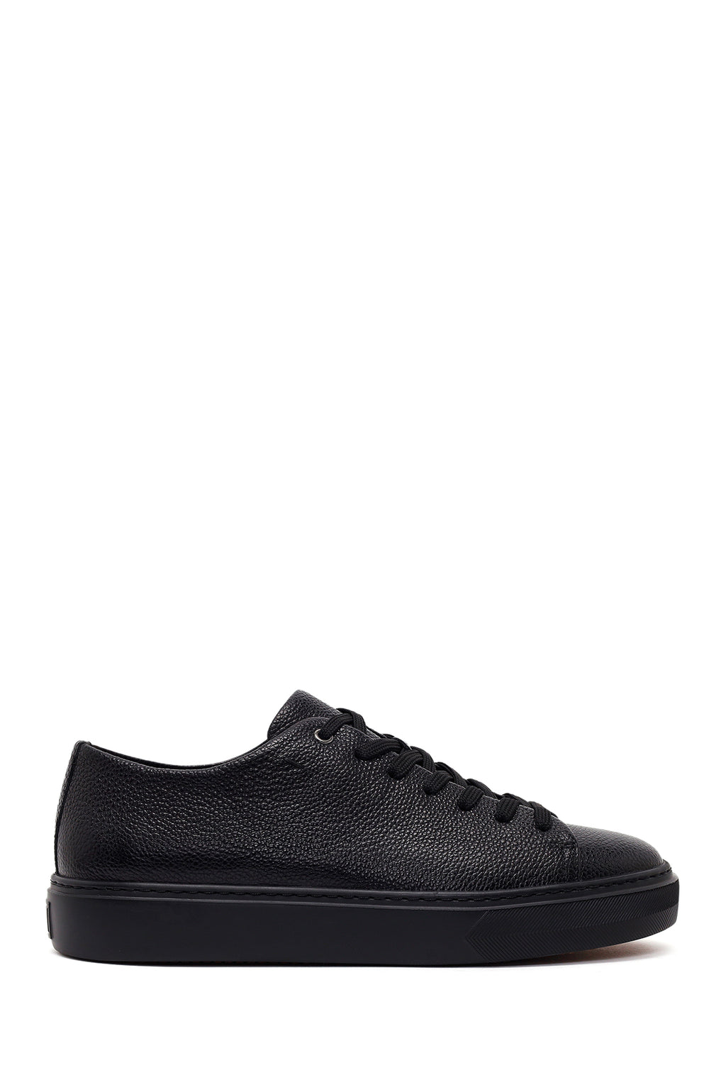 Erkek Siyah Bağcıklı Kalın Tabanlı Deri Sneaker