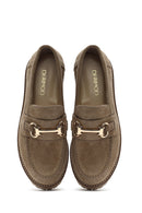 Women's Beige Thick-Soled Accessory Suede Leather Masculine Loafer | Derimod