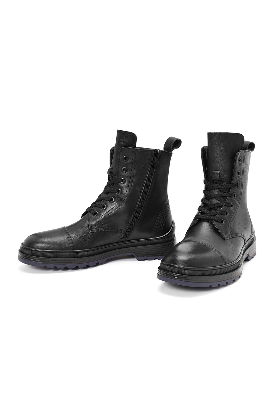 Men's Black Zippered Leather Combat Boots
