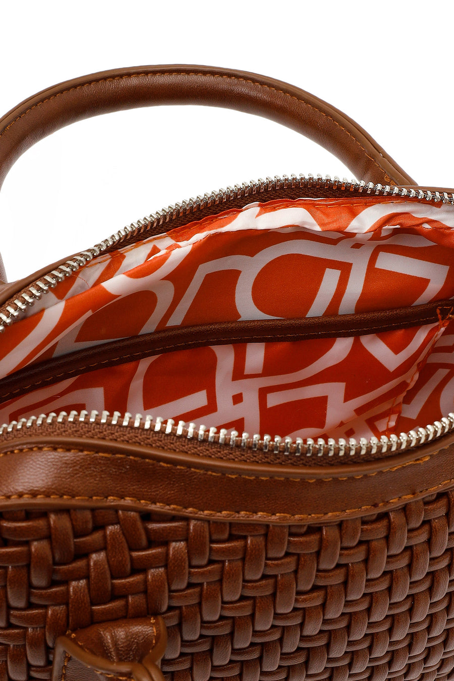 Woman Brown Long-Strap Braided Shoulder Bag