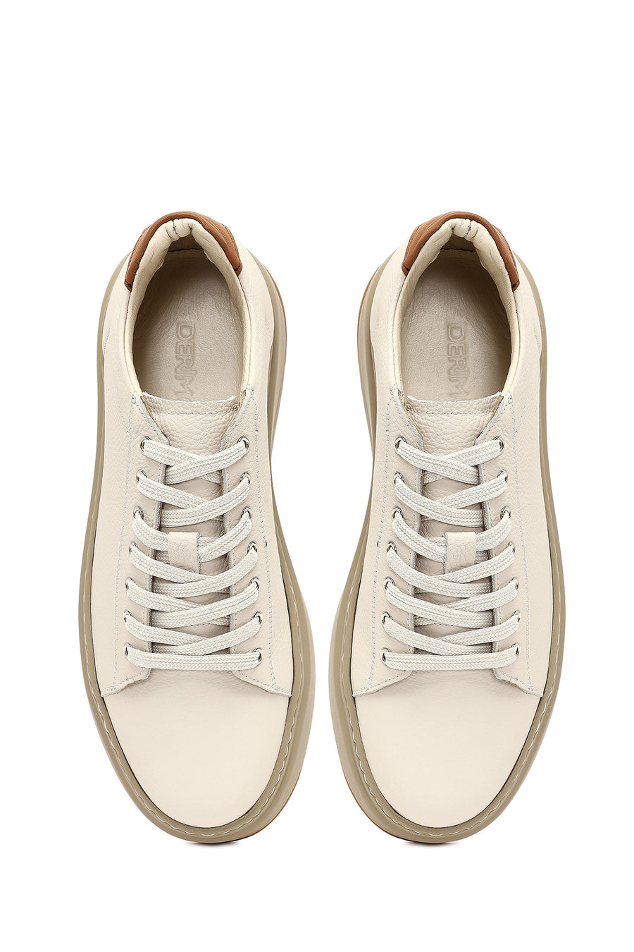 Men's White Lace-Up Thick-Soled Leather Sneaker
