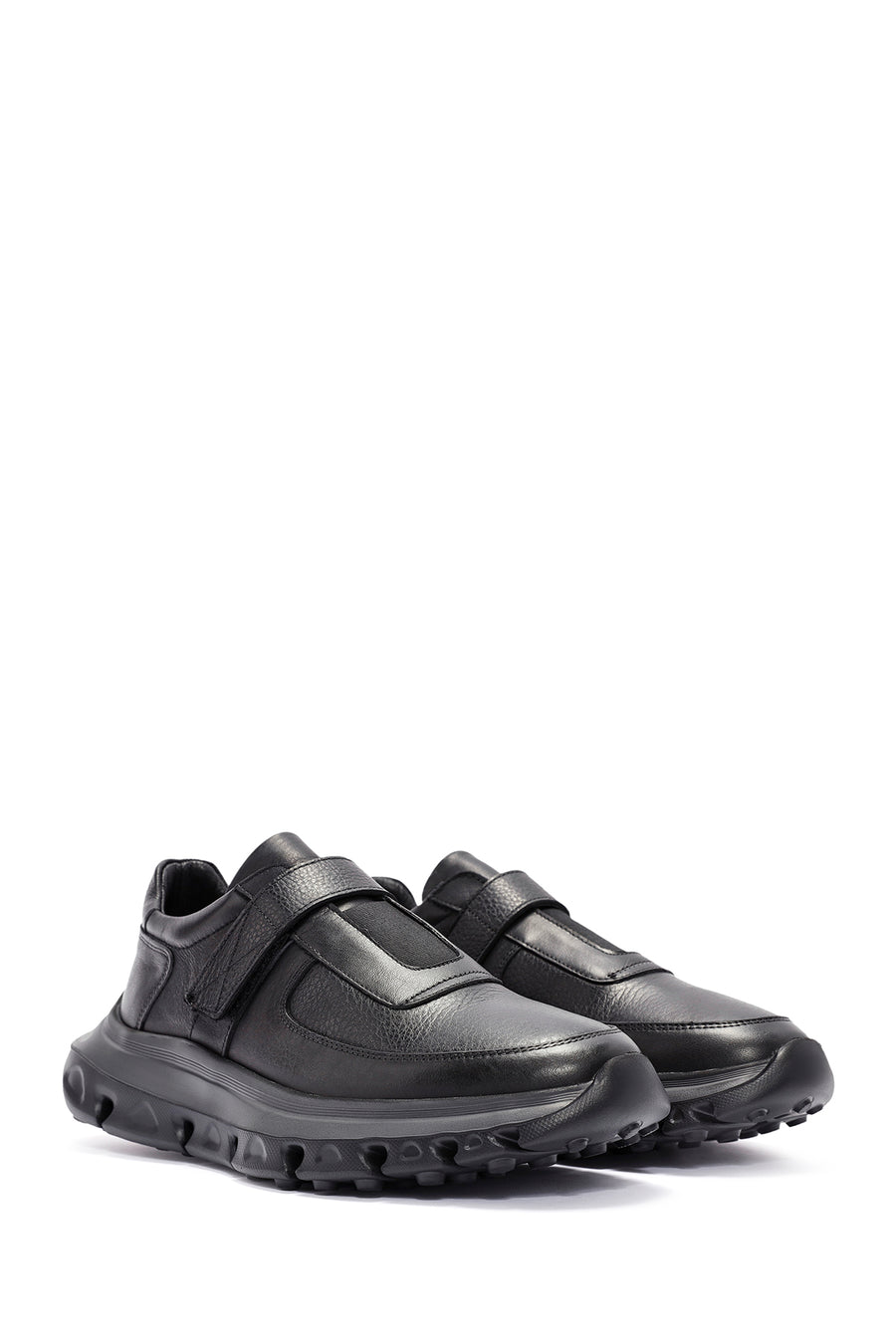 Men's Black Leather Strap Sneakers