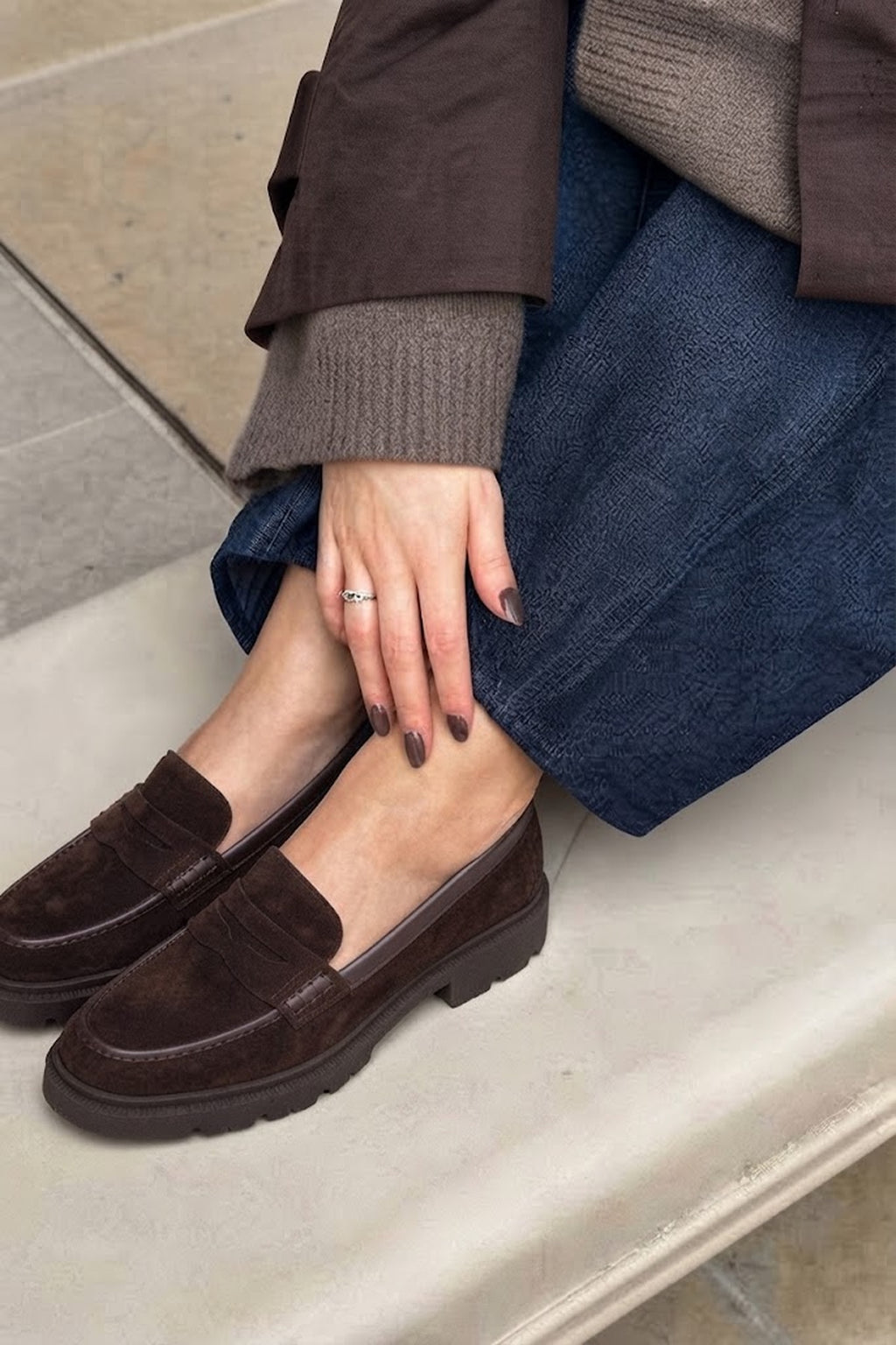 Kadın Kahverengi Kalın Tabanlı Süet Deri Maskülen Loafer