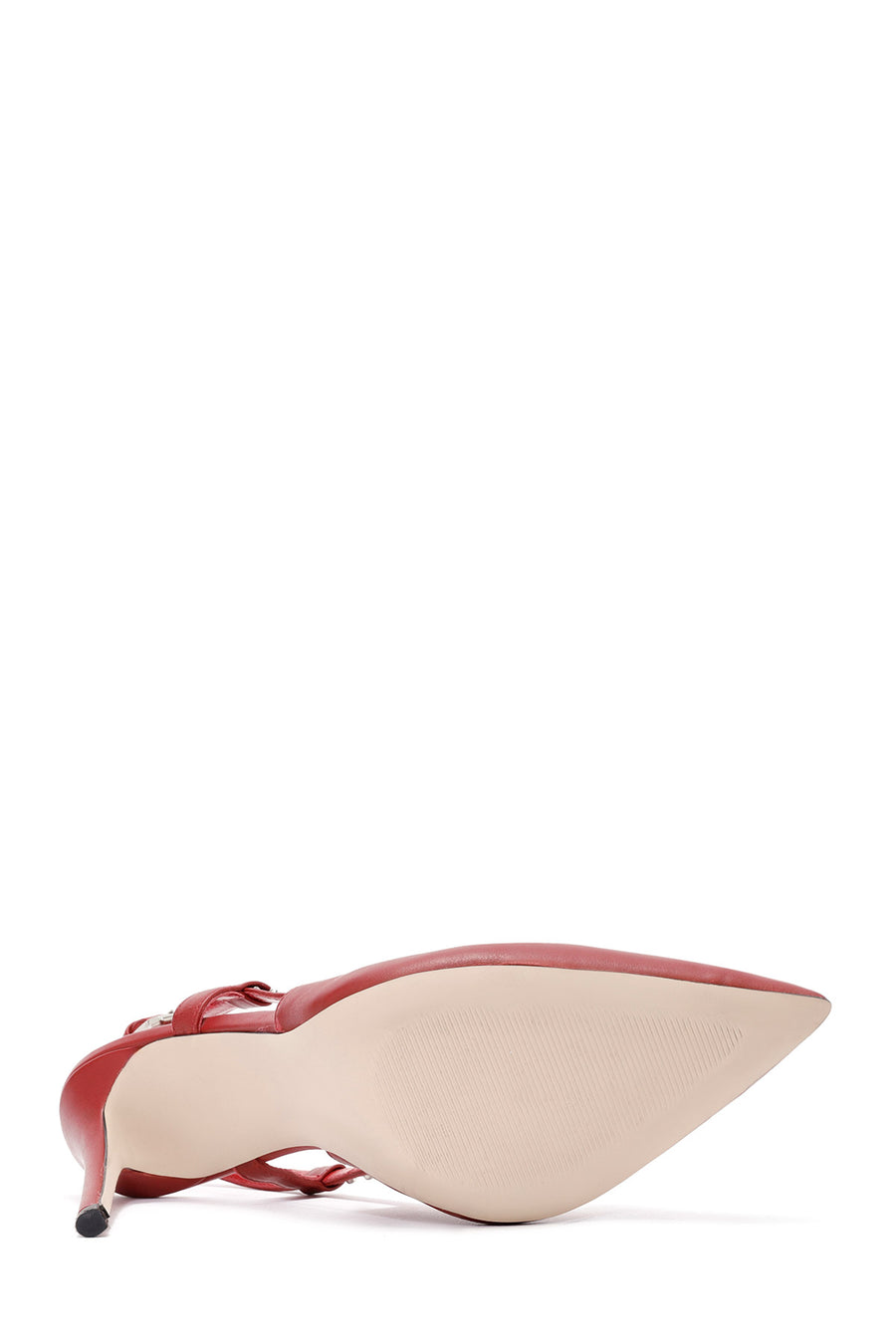Women's Red Slingback High Thin Heel Leather Shoes