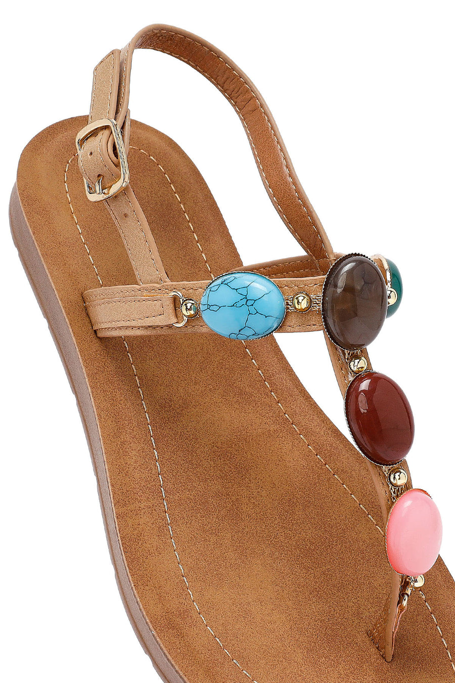 Women's Beige Flip Flop Sandals with Stones