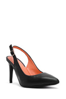 Women's Black Open-Back Heeled Leather Shoes | Derimod