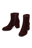 Woman Brown Zip Closure Chunky Heeled Suede Boots | Derimod