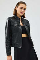 Gigi Women's Black Short Leather Jacket | Derimod