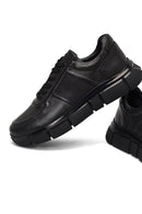 Erkek Siyah Bağcıklı Kalın Tabanlı Deri Sneaker | Derimod