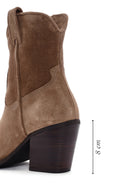 Women's Tan Zippered Suede Leather Cowboy Boots | Derimod